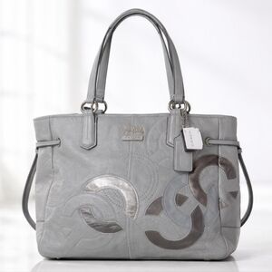 Coach Chelsea Inlaid Leather Charlie Tote Patchwork Gray